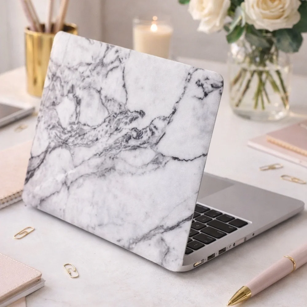 Marble Gray & White MacBook Pro Laptop Cover – Protective Hard Shell Case